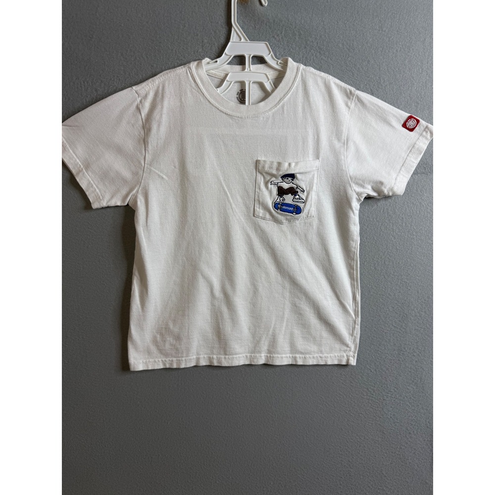 Element Skateboard T-Shirt Boys 7 Graphic Pocket Tee White Patch Logo Kids